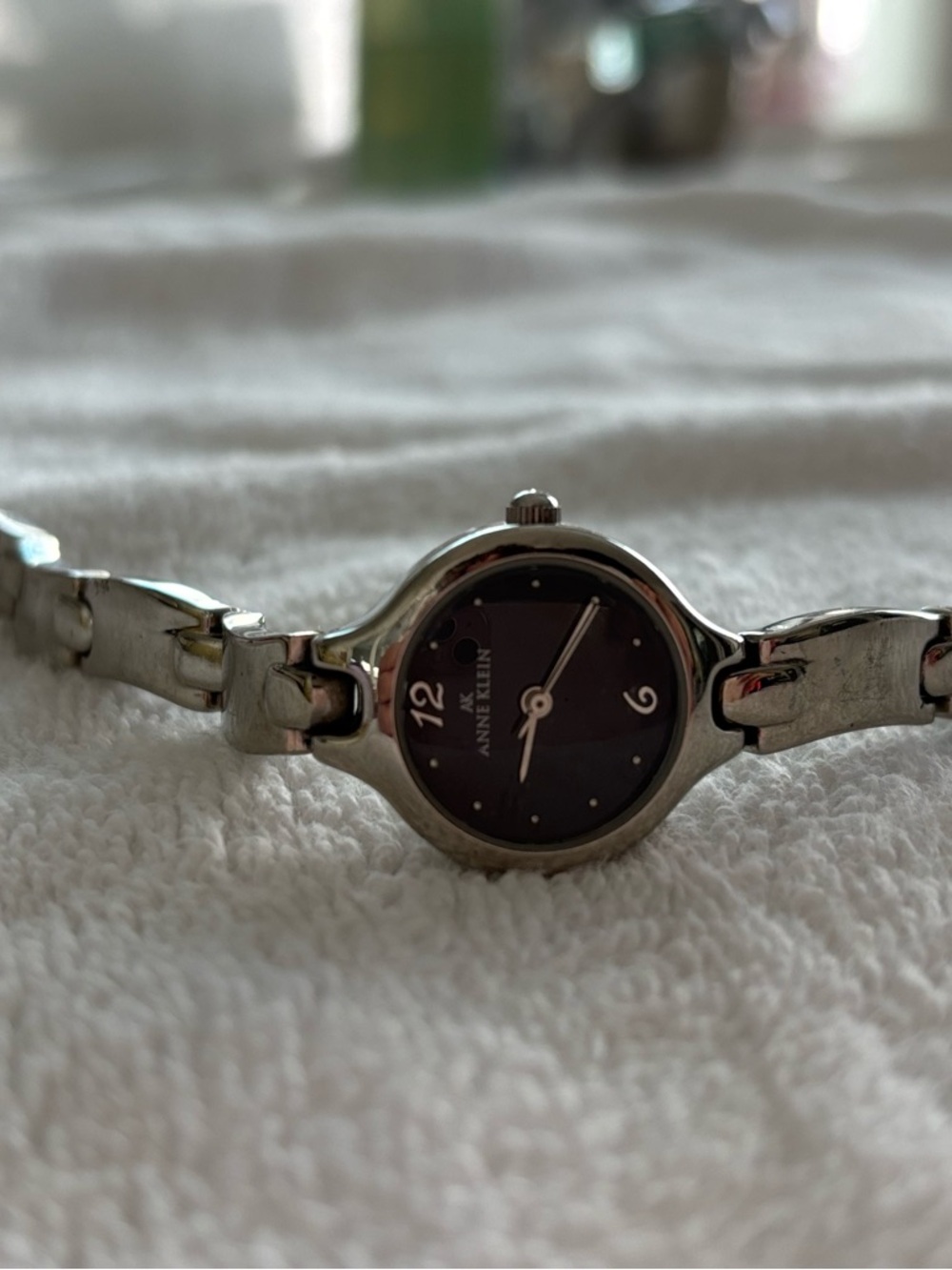 Anne Klein Silver-Tone Bracelet Watch with Black Dial